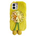For iPhone 16 Knitted Flower Plush TPU Phone Case(Light Green) - 1