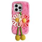 For iPhone 15 Pro Knitted Flower Plush TPU Phone Case(Pink) - 1