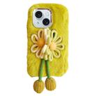 For iPhone 15 Knitted Flower Plush TPU Phone Case(Light Green) - 1