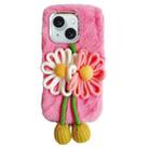 For iPhone 15 Knitted Flower Plush TPU Phone Case(Pink) - 1