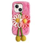 For iPhone 14 Plus Knitted Flower Plush TPU Phone Case(Pink) - 1