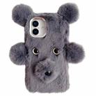 For iPhone 16 Plus Cute Plush Bear TPU Phone Case(Grey) - 1