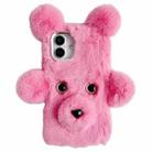 For iPhone 16 Plus Cute Plush Bear TPU Phone Case(Pink) - 1