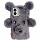 For iPhone 16 Cute Plush Bear TPU Phone Case(Grey) - 1