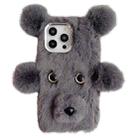 For iPhone 15 Pro Max Cute Plush Bear TPU Phone Case(Grey) - 1