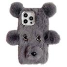 For iPhone 15 Pro Cute Plush Bear TPU Phone Case(Grey) - 1