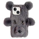 For iPhone 15 Plus Cute Plush Bear TPU Phone Case(Grey) - 1