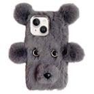 For iPhone 15 Cute Plush Bear TPU Phone Case(Grey) - 1