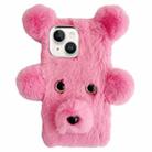 For iPhone 15 Cute Plush Bear TPU Phone Case(Pink) - 1