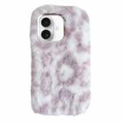 For iPhone 16 Leopard Print Plush TPU Phone Case(Purple) - 1