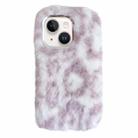 For iPhone 15 Leopard Print Plush TPU Phone Case(Purple) - 1