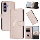 For Samsung Galaxy S25 5G Triangle Pattern Buckle Clasp Leather Phone Case(Rose Gold) - 1