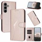 For Samsung Galaxy S25+ 5G Triangle Pattern Buckle Clasp Leather Phone Case(Rose Gold) - 1