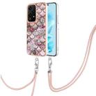 For Honor 200 Lite Global Electroplating Pattern IMD TPU Shockproof Case with Neck Lanyard(Pink Scales) - 1