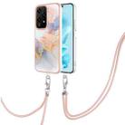 For Honor 200 Lite Global Electroplating Pattern IMD TPU Shockproof Case with Neck Lanyard(Milky Way White Marble) - 1