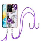 For Honor 200 Lite Global Electroplating Pattern IMD TPU Shockproof Case with Neck Lanyard(Purple Flower) - 2