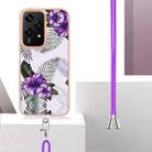 For Honor 200 Lite Global Electroplating Pattern IMD TPU Shockproof Case with Neck Lanyard(Purple Flower) - 3