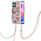 For Honor X6b Electroplating Pattern IMD TPU Shockproof Case with Neck Lanyard(Pink Scales) - 1