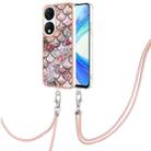 For Honor X7b 4G / 5G Electroplating Pattern IMD TPU Shockproof Case with Neck Lanyard(Pink Scales) - 1