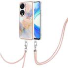 For Honor X7b 4G / 5G Electroplating Pattern IMD TPU Shockproof Case with Neck Lanyard(Milky Way White Marble) - 1