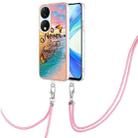 For Honor X7b 4G / 5G Electroplating Pattern IMD TPU Shockproof Case with Neck Lanyard(Dream Chasing Butterfly) - 1