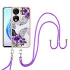 For Honor X7b 4G / 5G Electroplating Pattern IMD TPU Shockproof Case with Neck Lanyard(Purple Flower) - 2