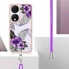 For Honor X7b 4G / 5G Electroplating Pattern IMD TPU Shockproof Case with Neck Lanyard(Purple Flower) - 3