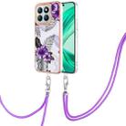 For Honor X8b Electroplating Pattern IMD TPU Shockproof Case with Neck Lanyard(Purple Flower) - 1