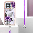 For Honor X8b Electroplating Pattern IMD TPU Shockproof Case with Neck Lanyard(Purple Flower) - 3