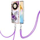 For Honor X9b Electroplating Pattern IMD TPU Shockproof Case with Neck Lanyard(Purple Flower) - 1