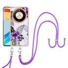 For Honor X9b Electroplating Pattern IMD TPU Shockproof Case with Neck Lanyard(Purple Flower) - 2