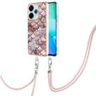 For Redmi 13 4G Electroplating Pattern IMD TPU Shockproof Case with Neck Lanyard(Pink Scales) - 1