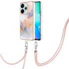 For Redmi 13 4G Electroplating Pattern IMD TPU Shockproof Case with Neck Lanyard(Milky Way White Marble) - 1