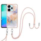 For Redmi 13 4G Electroplating Pattern IMD TPU Shockproof Case with Neck Lanyard(Milky Way White Marble) - 2