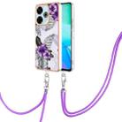 For Redmi 13 4G Electroplating Pattern IMD TPU Shockproof Case with Neck Lanyard(Purple Flower) - 1