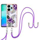 For Redmi 13 4G Electroplating Pattern IMD TPU Shockproof Case with Neck Lanyard(Purple Flower) - 2