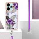 For Redmi 13 4G Electroplating Pattern IMD TPU Shockproof Case with Neck Lanyard(Purple Flower) - 3