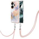 For Xiaomi Poco F6 5G Electroplating Pattern IMD TPU Shockproof Case with Neck Lanyard(Milky Way White Marble) - 1