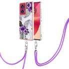 For Motorola Edge 50 Fusion Electroplating Pattern IMD TPU Shockproof Case with Neck Lanyard(Purple Flower) - 1