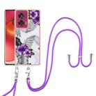 For Motorola Edge 50 Fusion Electroplating Pattern IMD TPU Shockproof Case with Neck Lanyard(Purple Flower) - 2