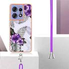 For Motorola Edge 50 Pro Electroplating Pattern IMD TPU Shockproof Case with Neck Lanyard(Purple Flower) - 3