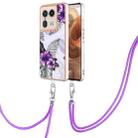 For Motorola Edge 50 Ultra Electroplating Pattern IMD TPU Shockproof Case with Neck Lanyard(Purple Flower) - 1