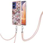 For Motorola Moto G85 Electroplating Pattern IMD TPU Shockproof Case with Neck Lanyard(Pink Scales) - 1