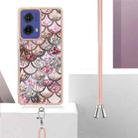 For Motorola Moto G85 Electroplating Pattern IMD TPU Shockproof Case with Neck Lanyard(Pink Scales) - 3