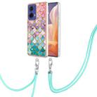 For Motorola Moto G85 Electroplating Pattern IMD TPU Shockproof Case with Neck Lanyard(Colorful Scales) - 1