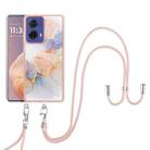 For Motorola Moto G85 Electroplating Pattern IMD TPU Shockproof Case with Neck Lanyard(Milky Way White Marble) - 2