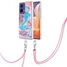 For Motorola Moto G85 Electroplating Pattern IMD TPU Shockproof Case with Neck Lanyard(Milky Way Blue Marble) - 1