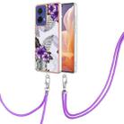 For Motorola Moto G85 Electroplating Pattern IMD TPU Shockproof Case with Neck Lanyard(Purple Flower) - 1