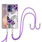 For Motorola Moto G85 Electroplating Pattern IMD TPU Shockproof Case with Neck Lanyard(Purple Flower) - 2