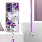 For Motorola Moto G85 Electroplating Pattern IMD TPU Shockproof Case with Neck Lanyard(Purple Flower) - 3